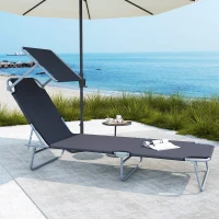 Outsunny Outdoor Lounge Chair, Adjustable Folding Chaise Lounge,  Tanning Chair with Sun Shade for Beach, Camping, Hiking, Backyard, Grey(m-8)