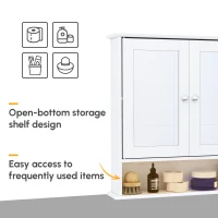 kleankin Medicine Cabinet, Wall-Mounted Bathroom Mirror Cabinet with Double Doors, Open Shelf, and Adjustable Shelf, Modern Bathroom Wall Cabinet, White(m-4)