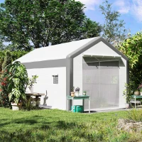 Outsunny 20' x 10' x 9' Walk-in Greenhouse with Roll Up Doors & 6 Windows Plant Growth Warm House Outdoor, PE Cover, White(m-13)
