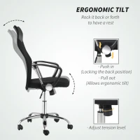 HOMCOM Ergonomic Mesh Office Chair, High Back Computer Desk Chair with Adjustable Height, Tilt Function, Armrest, 360° Swivel for Home Office, Black(m-6)