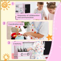 Qaba Play Kitchen for Kids, Kids Kitchen Playset w/ Chalkboard, Ice Maker, Play Phone, Sink, Microwave(m-4)