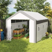 Outsunny 20' x 10' x 9' Walk-in Greenhouse with Roll Up Doors & 6 Windows Plant Growth Warm House Outdoor, PE Cover, White(m-12)