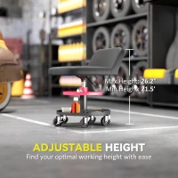 HOMCOM Rolling Creeper Garage Stool, 300 LBS Capacity Mechanic Stool with 360° Wheels, Tool Tray, Adjustable Height, Black(m-5)