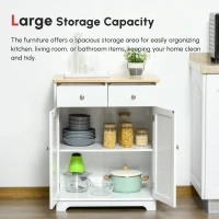 HOMCOM Sideboard Buffet Cabinet with Storage, 27" Kitchen Cabinet with Adjustable Shelf, 2 Drawers and 2 Doors, Coffee Bar Cabinet with Rubberwood Tabletop, White(m-4)