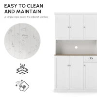 HOMCOM 71" Kitchen Pantry Buffet with Hutch Storage Cabinet Microwave Oven Stand with Drawer, White, Oak(m-4)