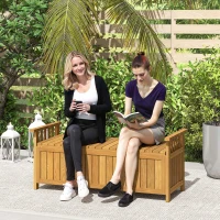 Outsunny Wooden Bench with Storage Box, Outdoor Exterior Bench with Armrests for Patio Garden Balcony, Brown(m-1)