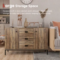 HOMCOM Industrial Sideboard Buffet Storage Cabinet Cupboard with 2 Doors, 3 Drawers and Shelves for Dining Room, Living Room, Brown(m-4)