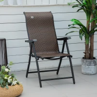 Outsunny Rattan Reclining Folding Chair, Outdoor Wicker Portable Recliner with 7 Adjustable Backrest Position for Garden, Balcony, Patio, Brown(m-8)