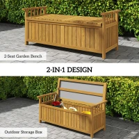 Outsunny Wooden Bench with Storage Box, Outdoor Exterior Bench with Armrests for Patio Garden Balcony, Brown(m-4)