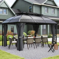 Outsunny 13' x 10' Patio Gazebo, Double Roof Outdoor Gazebo Canopy Shelter with Curtains and Aluminium Frame for Garden, Black(m-8)