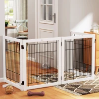 PawHut Wooden Dog Gate for Small & Medium Dogs 4 Panel w/ Support Feet Foldable Pet Fence for House Doorway White(m-7)
