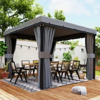 Outsunny 10' x 10' 2-Tier Outdoor Gazebo Canopy Tent with Zippered Mesh Sidewalls, Aluminum Frame for Patio, Backyard Light Grey(m-7)