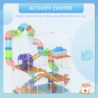 PawHut 5 Tiers Hamster Cage Portable Animal Travel Carrier w/ Exercise Wheels Tube, Light Blue(m-4)
