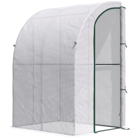 Outsunny 5' x 4' x 7' Outdoor Lean to Greenhouse, Walk-In Green House Plant Nursery with Roll-up Window, PE Cover, White