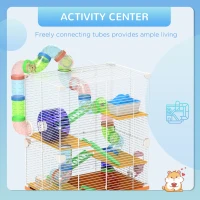 PawHut 5 Tiers Hamster Cage Portable with Exercise Wheels Play Tube Water Bottle Dishes House Ladder for Gerbils, Orange(m-4)