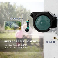 Outsunny 1/2 in x 100ft Wall Mounted Garden Hose Reel, Retractable Water Hose Reel with Auto Rewind, Any Length Lock, Black(m-4)