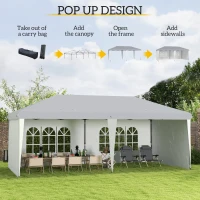 Outsunny 10' x 20' Pop Up Canopy Tent with 4 Sidewalls, Instant Gazebo with Carry Bag for Garden, Patio, White(m-4)