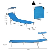Outsunny Outdoor Pool Chaise Lounge Chair, Folding Tanning Chair with Sun Shade, Blue(m-3)