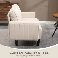 HOMCOM Loveseat Sofa, Linen 2 Seater Sofa Couch with Thick Padded Seat & Backrest for Living Room, Home Office, Beige(m-6)