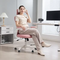 Vinsetto Office Chair, Mesh Computer Desk Chair with Adjustable Headrest, 4D Lumbar Support, Flip-up Arm, Pink(m-1)
