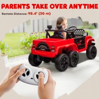 Qaba 12V 4x4 Kids Electric Car w/ 2WD/4WD Switchable, Remote Control, Spring Suspension System, Back Trailer, Red(m-6)