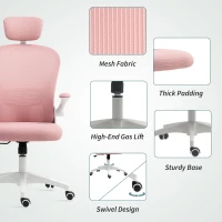 Vinsetto Office Chair, Mesh Computer Desk Chair with Adjustable Headrest, 4D Lumbar Support, Flip-up Arm, Pink(m-9)