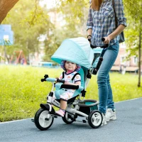 Qaba 6 in 1 Tricycle for Toddler 1-5 Years with Parent-Push Handle, Green(m-1)