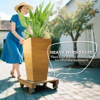 Outsunny Set of 3 Tall Planters, 28" Outdoor Planter w/ Drainage Holes, Faux Wood Plastic Flower Pots, Light Brown(m-4)