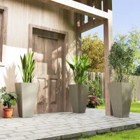 Outsunny Tall Planters for Outdoor Plants Set of 3, 28 In Taper Planters with Drainage Holes, Indoor Grande Plant Pots, Front Porch Decor, Grey(m-10)