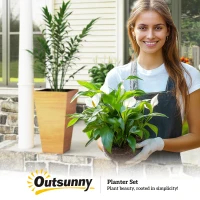 Outsunny Set of 3 Tall Planters, 28" Outdoor Planter w/ Drainage Holes, Faux Wood Plastic Flower Pots, Light Brown(m-9)