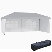 Outsunny 10' x 20' Pop Up Canopy Tent with 4 Sidewalls, Instant Gazebo with Carry Bag for Garden, Patio, White(m-1)