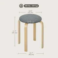 HOMCOM Stackable Wood Stools Set of 4, Stacking Kitchen Stools with Padded Seat for Dining Room, Living Room, Grey(m-3)