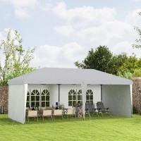 Outsunny 10' x 20' Pop Up Canopy Tent with 4 Sidewalls, Instant Gazebo with Carry Bag for Garden, Patio, White(m-10)