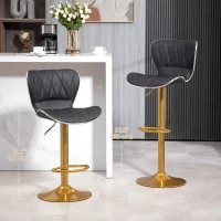 HOMCOM Counter Height Bar Stools Set of 2, Adjustable Height Bar Chairs with Swivel Seat, PU Leather Upholstery(m-4)