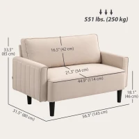 HOMCOM Loveseat Sofa, Linen 2 Seater Sofa Couch with Thick Padded Seat & Backrest for Living Room, Home Office, Beige(m-3)