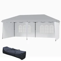 Outsunny 10' x 20' Pop Up Canopy Tent with 4 Sidewalls, Instant Gazebo with Carry Bag for Garden, Patio, White(m-11)