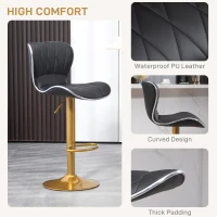 HOMCOM Counter Height Bar Stools Set of 2, Adjustable Height Bar Chairs with Swivel Seat, PU Leather Upholstery(m-6)
