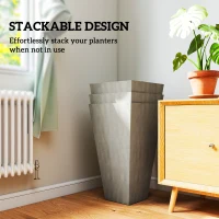 Outsunny Tall Planters for Outdoor Plants Set of 3, 28 In Taper Planters with Drainage Holes, Indoor Grande Plant Pots, Front Porch Decor, Grey(m-7)