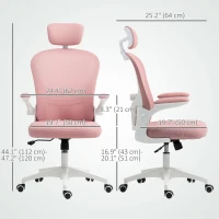 Vinsetto Office Chair, Mesh Computer Desk Chair with Adjustable Headrest, 4D Lumbar Support, Flip-up Arm, Pink(m-3)