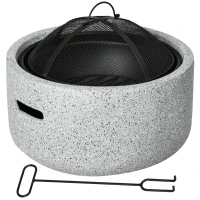 Outsunny 18" Round Outdoor Fire Pit Firepit Fireplace Wood-burning with Spark Screen Poker for Backyard Camping Bonfire, Grey(m-2)