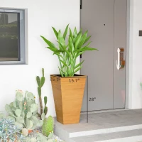 Outsunny Set of 3 Tall Planters, 28" Outdoor Planter w/ Drainage Holes, Faux Wood Plastic Flower Pots, Light Brown(m-3)