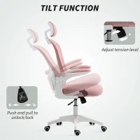 Vinsetto Office Chair, Mesh Computer Desk Chair with Adjustable Headrest, 4D Lumbar Support, Flip-up Arm, Pink(m-5)
