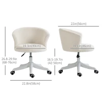 Vinsetto Armless Office Chair, Fluffy Computer Desk Chair with Adjustable Height, Swivel Wheels, Mid Back, White(m-3)