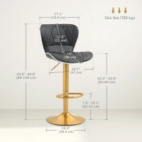 HOMCOM Counter Height Bar Stools Set of 2, Adjustable Height Bar Chairs with Swivel Seat, PU Leather Upholstery(m-3)