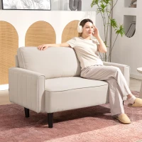 HOMCOM Loveseat Sofa, Linen 2 Seater Sofa Couch with Thick Padded Seat & Backrest for Living Room, Home Office, Beige(m-1)