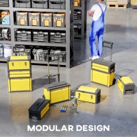 HOMCOM 3-in-1 Tool Box with Wheels, Stackable, Modular Steel Toolbox with Tray, Handles, Latches for Workshop, Garage, Yellow(m-4)