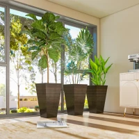 Outsunny Set of 3 Tall Planters, 28" Outdoor Planter w/ Drainage Holes, Faux Wood Plastic Flower Pots, Brown(m-8)