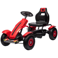 Aosom Pedal Go Kart for Kids, Pedal Car with Adjustable Bucket, Handbrake, 4 Rubber Wheels Powered Ride, Red(m-2)