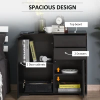 HOMCOM High Gloss Buffet Sideboard with 2 Drawers, 2 Doors and Adjustable Shelf, Kitchen Storage Cabinet with Push Open Design, Black(m-4)