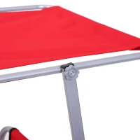 Outsunny Outdoor Lounge Chair, Adjustable Folding Chaise Lounge, Tanning Chair with Sun Shade for Beach, Camping, Hiking, Backyard, Red(m-9)